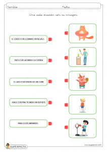 Unir cada oración con su imagen (MAYÚSCULAS)