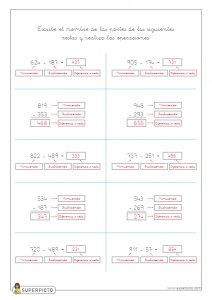 Calcular y escribir los términos de la resta