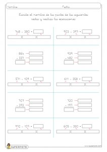 Calcular y escribir los términos de la resta
