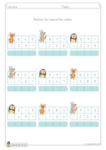 Restas con llevadas de tres cifras