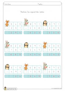 Restas con llevadas de tres cifras