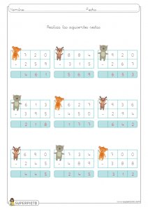 Restas con llevadas de tres cifras