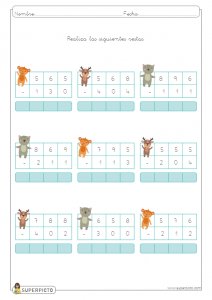 Restas sin llevadas de tres cifras