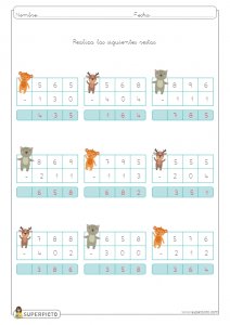 Restas sin llevadas de tres cifras