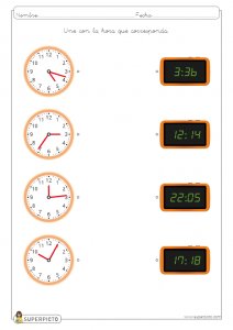 Unir la hora analógica con su digital correspondiente