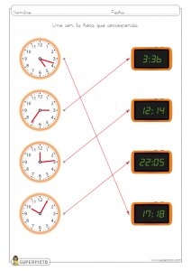 Unir la hora analógica con su digital correspondiente