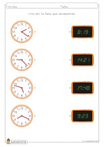 Unir la hora analógica con su digital correspondiente