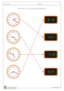 Unir la hora analógica con su digital correspondiente