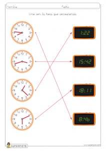 Unir la hora analógica con su digital correspondiente