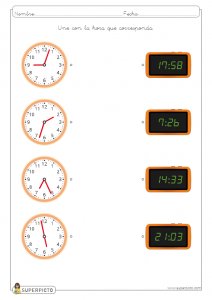 Unir la hora analógica con su digital correspondiente