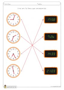 Unir la hora analógica con su digital correspondiente