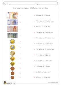 Reconocer monedas y billetes hasta 50