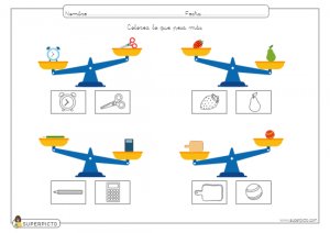Colorear el objeto que pesa menos