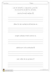 Leer de derecha a izquierda y escribir las oraciones de forma correcta