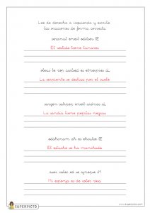 Leer de derecha a izquierda y escribir las oraciones de forma correcta