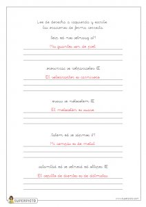 Leer de derecha a izquierda y escribir las oraciones de forma correcta