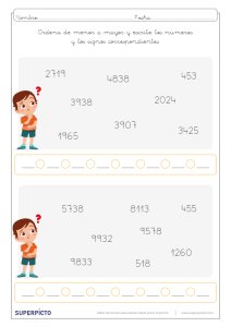 Ordenar números naturales menores que 10000 con signos mayor que y menor que