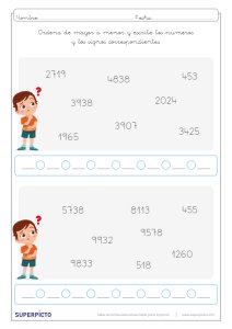 Ordenar números naturales menores que 10000 con signos mayor que y menor que