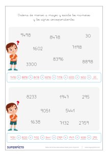 Ordenar números naturales menores que 10000 con signos mayor que y menor que