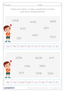 Ordenar números naturales menores que 10000 con signos mayor que y menor que