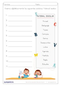 Orden alfabético de palabras según temáticas sin apoyo del alfabeto