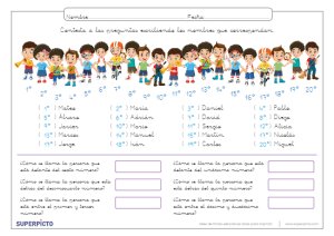 Utilizar los veinte primeros números ordinales